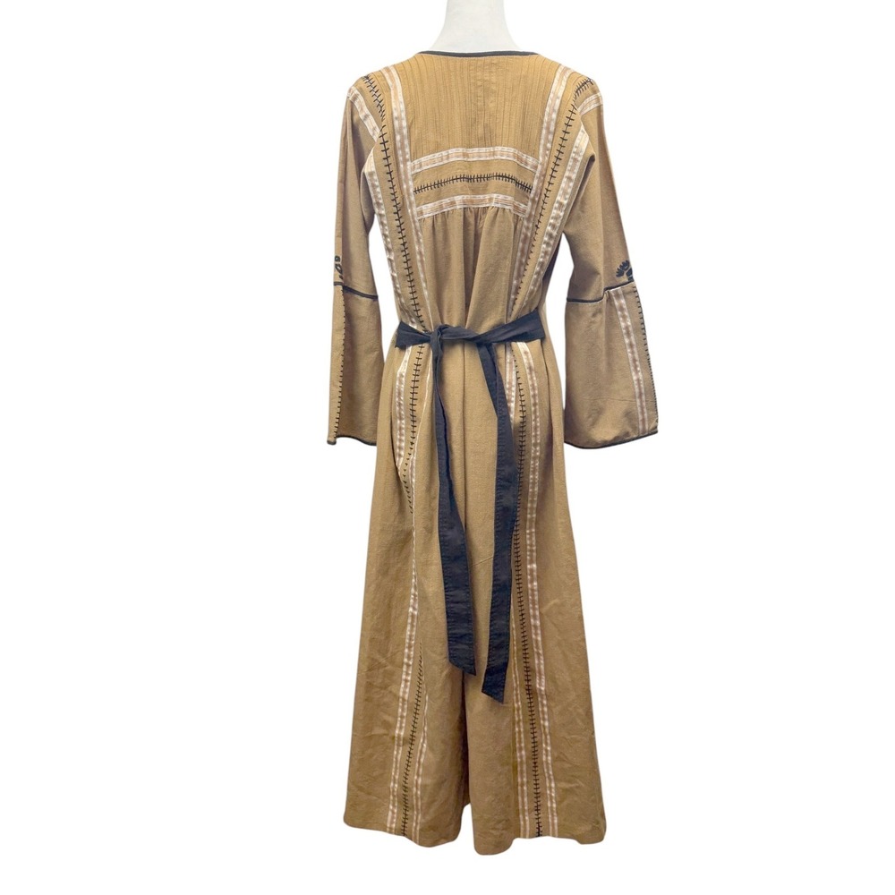 Josefa Vintage 70s 100% Cotton Long Kaftan Maxi Dress Size M Yellow Embroidered - Picture 5 of 9